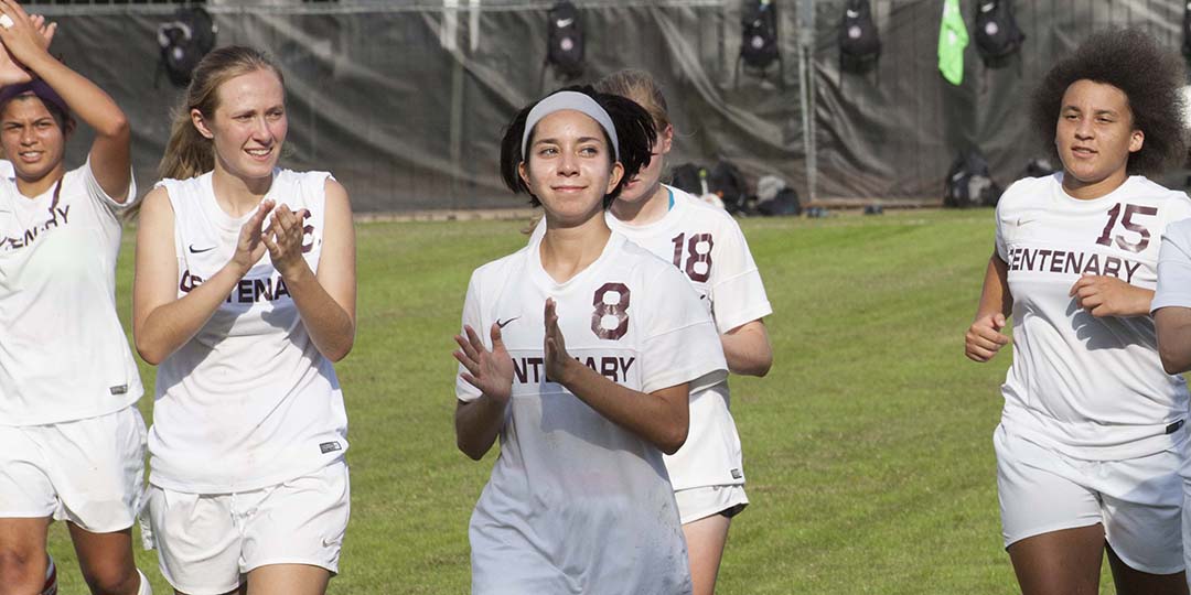 Centenary applauds the fans after advancing past Southwestern during the 2017 SCAC Women's Soccer Tournament